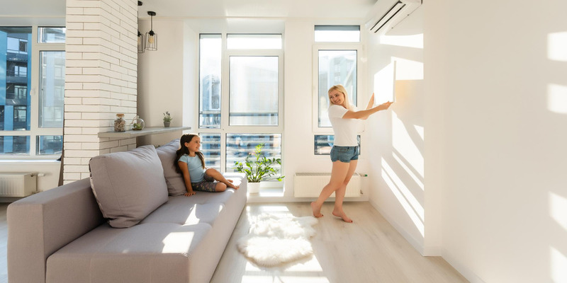 AC unit in a room for keeping the house cool and cooling home during extreme summer heat.
