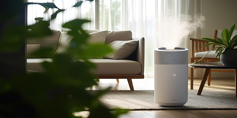 Air purifier running in modern living room