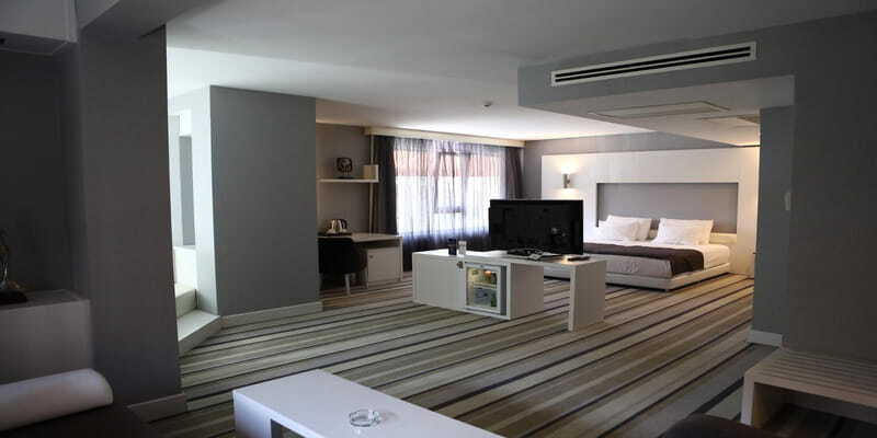 Spacious hotel suite with centralized HVAC climate control