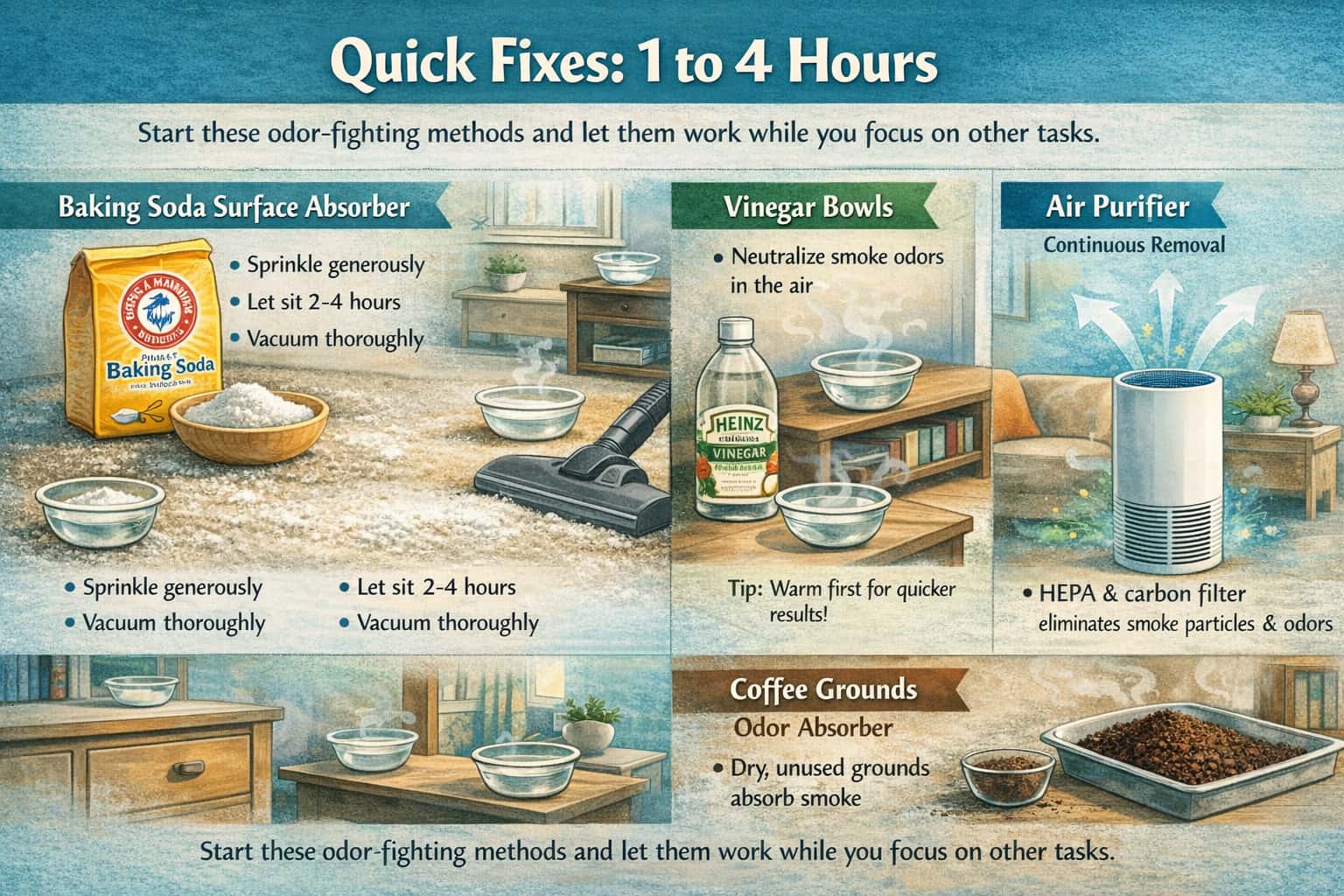 Quick fixes to remove cigarette smell from a room in 1–4 hours