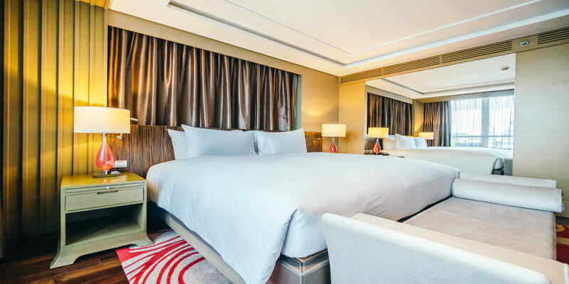 Smart climate control system in luxury hotel bedroom interior