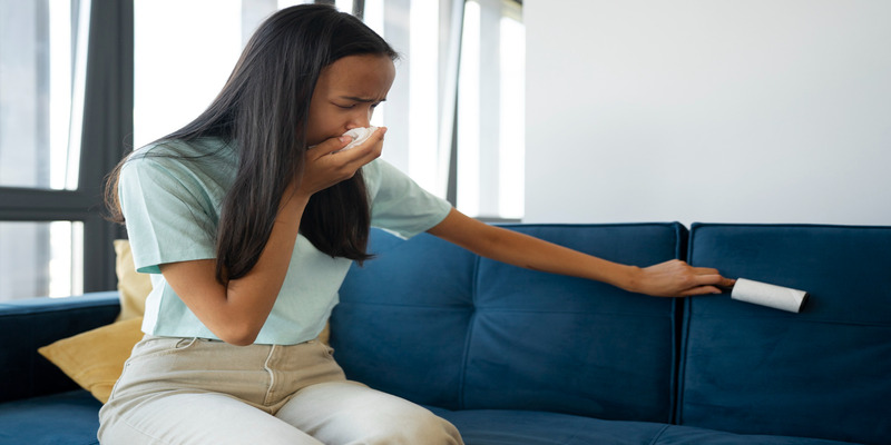 Woman affected by poor indoor air quality caused by high TVOC